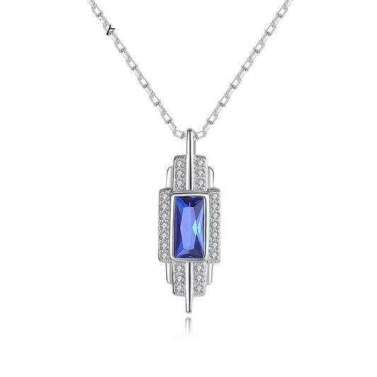 Aetolia 925 Sterling Silver 18K Gold Plated Rectangle Gemstone Halo CZ Diamond Pendant Necklace SN-413