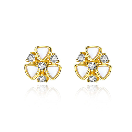 Aetolia 925 Sterling Silver 18K Gold Plated Sea Shell Tiny Floral Shape Stud Earrings FE-0261