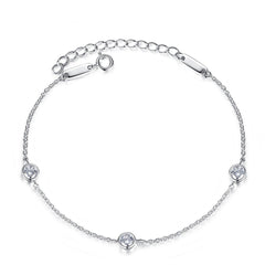 Aetolia 925 Sterling Silver 18K Gold Plated 3 CZ Diamonds Round Bezel Set Charm Link Chain Bracelet SB0011