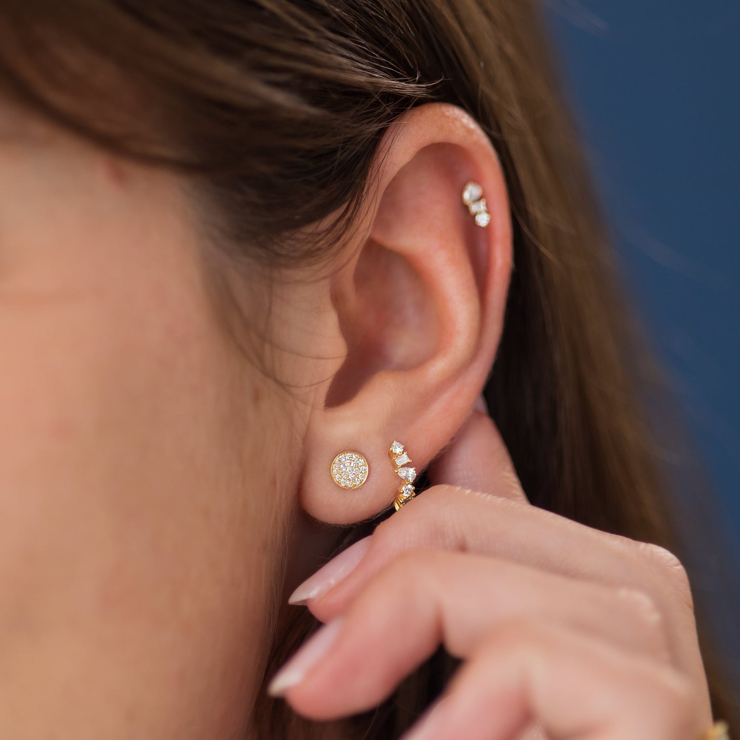 Diamond Mini Disc Stud Earrings - In Stock
