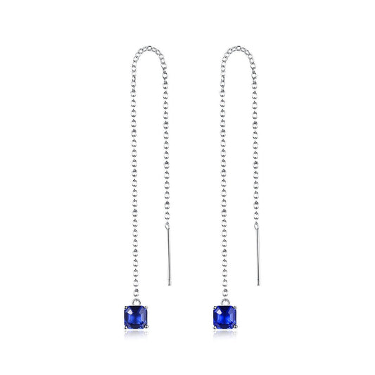 Aetolia 925 Sterling Silver 18K Gold Plated Square Gemstones Long Line Tassel Dangle Earrings Chain SE-512