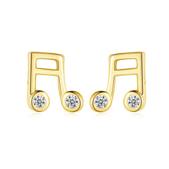 Aetolia 925 Sterling Silver 18K Gold Plated Charm Muisc Note Bezel Set Stud Earrings SE20061111