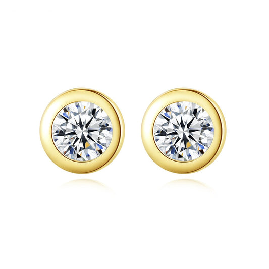 Aetolia 925 Sterling Silver 18K Gold Plated Simple Round Solitaire Bezel Set Stud Earrings SE20061127