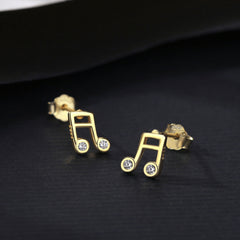 Aetolia 925 Sterling Silver 18K Gold Plated Charm Muisc Note Bezel Set Stud Earrings SE20061111