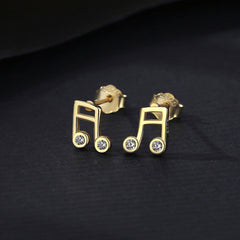 Aetolia 925 Sterling Silver 18K Gold Plated Charm Muisc Note Bezel Set Stud Earrings SE20061111