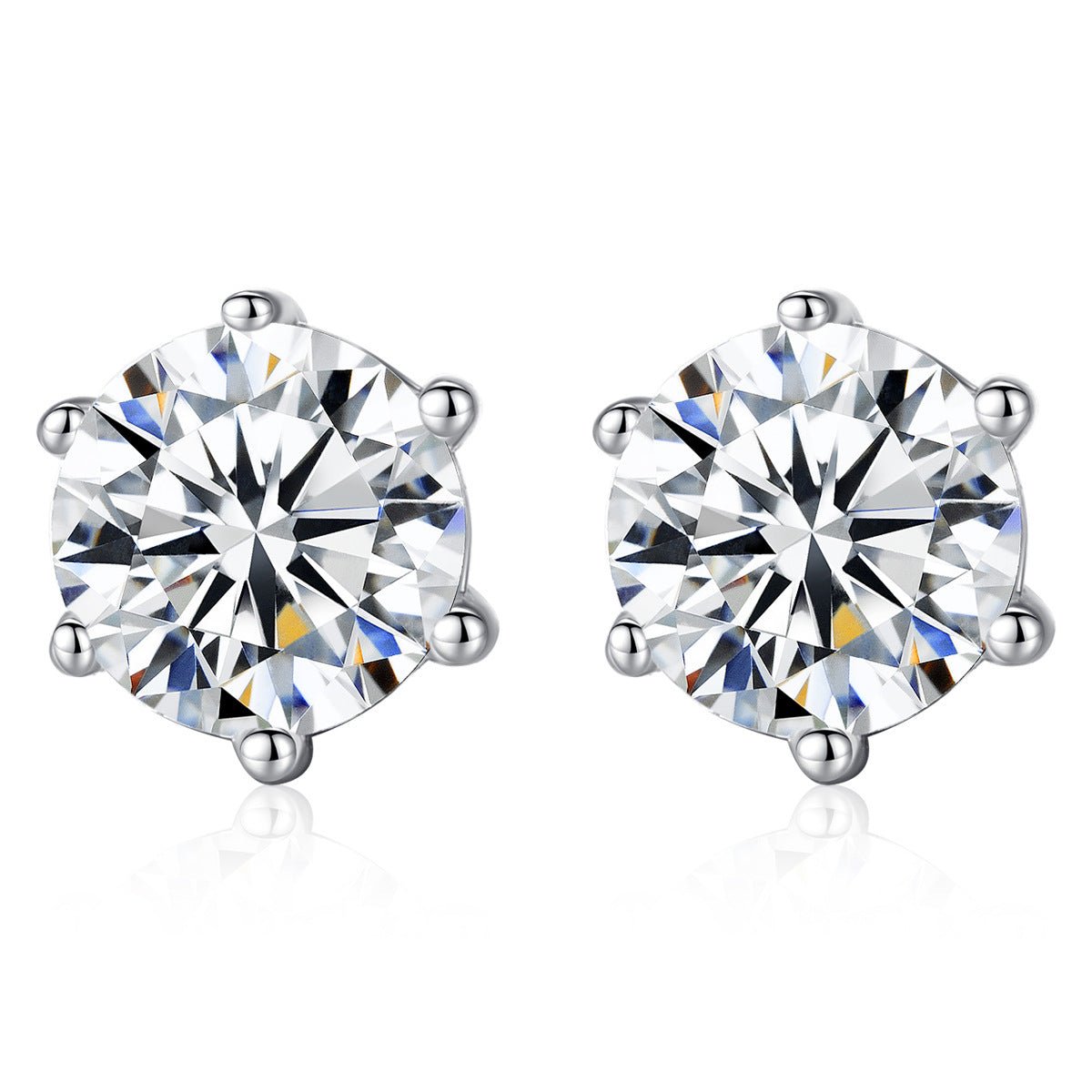 Aetolia 925 Sterling Silver 18K Gold Plated 6 Prongs Round Solitaire Stud Earrings SE0012