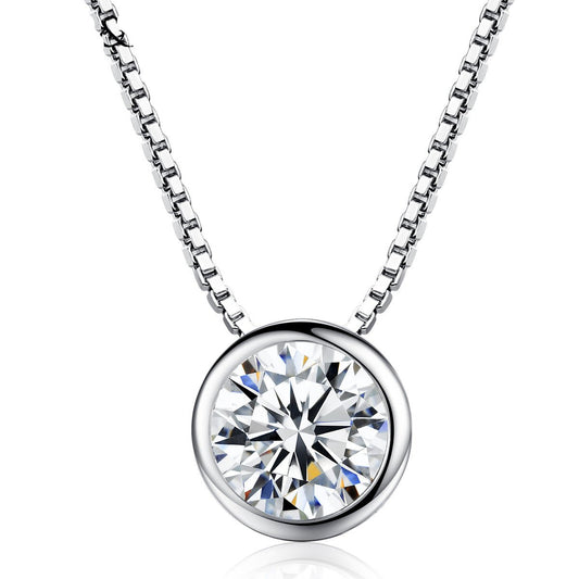 Aetolia 925 Sterling Silver 18K Gold Plated Round Solitaire Bezel Set Pendant Necklace SN0018