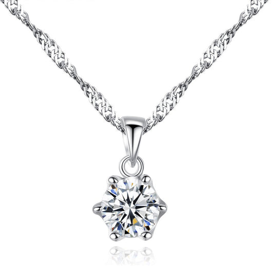 Aetolia 925 Sterling Silver 18K Gold Plated Classic 6 Prongs Round Solitaire Pendant Necklace SN0021