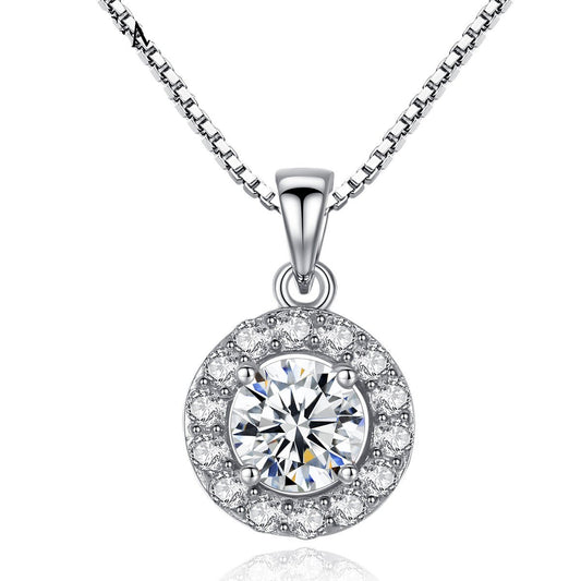 Aetolia 925 Sterling Silver 18K Gold Plated Round Sparkle Halo Pendant Necklace SN0037