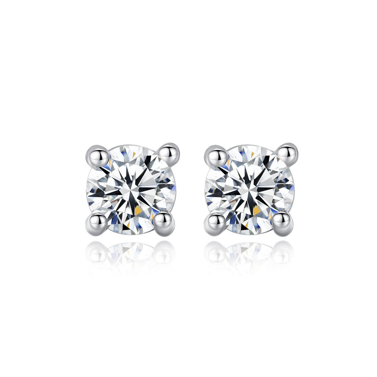 Aetolia 925 Sterling Silver 18K Gold Plated Classic 4 Prongs Round Solitaire Stud Earrings SE0039