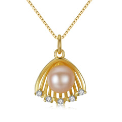 Aetolia 925 Sterling Silver Natural Freshwater Pearl Necklace Seashell Shaped Pendant Necklace FN0009