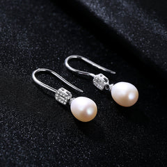 Aetolia 925 Sterling Silver Natural Freshwater Pearl Earrings Vintage CZ Diamond Dangle Drop Earrings FE0020