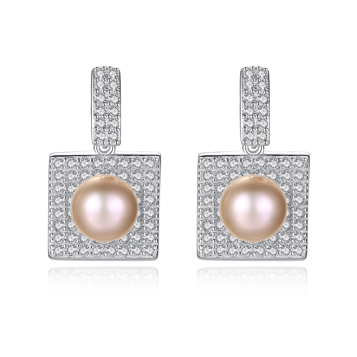 Aetolia 925 Sterling Silver Natural Freshwater Pearl Earrings Square Halo Stud Earrings FE0063