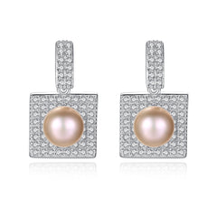 Aetolia 925 Sterling Silver Natural Freshwater Pearl Earrings Square Halo Stud Earrings FE0063