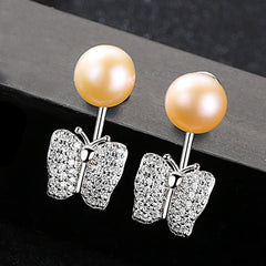 Aetolia 925 Sterling Silver Natural Freshwater Pearl Earrings Butterfly Stud Earrings FE0048