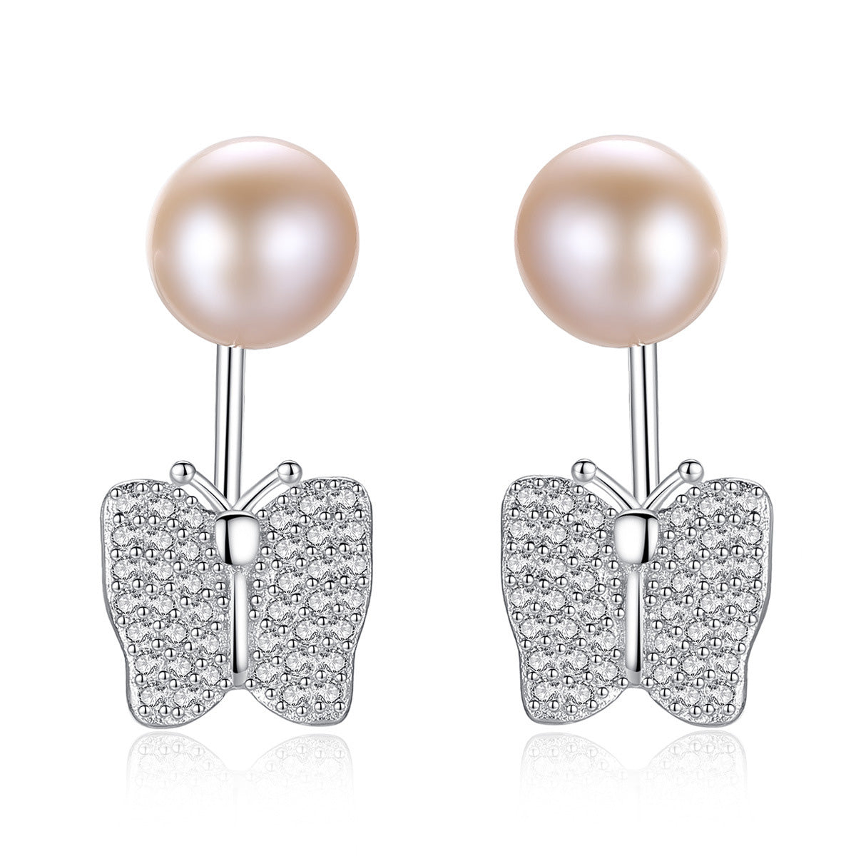 Aetolia 925 Sterling Silver Natural Freshwater Pearl Earrings Butterfly Stud Earrings FE0048