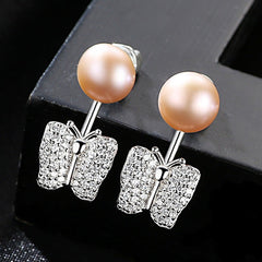 Aetolia 925 Sterling Silver Natural Freshwater Pearl Earrings Butterfly Stud Earrings FE0048