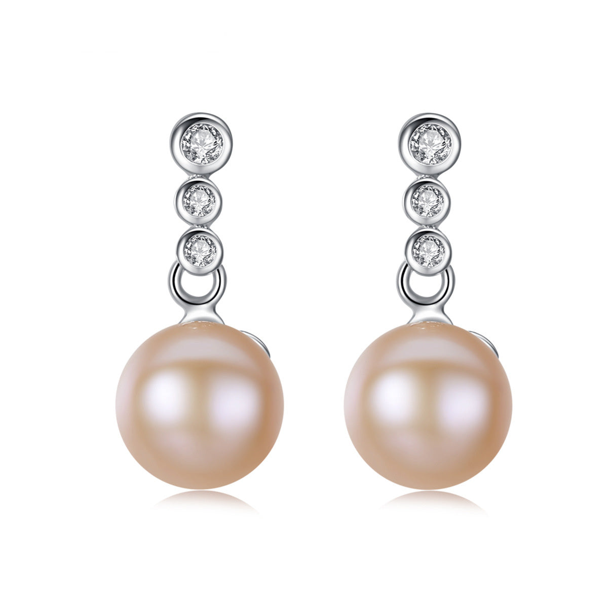 Aetolia 925 Sterling Silver Natural Freshwater Pearl Earrings 3 Bezel Set Solitaire Stud Earrings FE0021