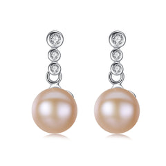 Aetolia 925 Sterling Silver Natural Freshwater Pearl Earrings 3 Bezel Set Solitaire Stud Earrings FE0021