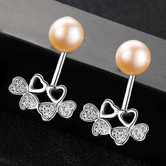 Aetolia 925 Sterling Silver Natural Freshwater Pearl Earrings Hollow Heart Bowknot Stud Earrings FE0049