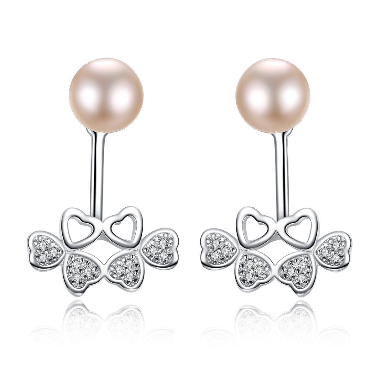 Aetolia 925 Sterling Silver Natural Freshwater Pearl Earrings Hollow Heart Bowknot Stud Earrings FE0049