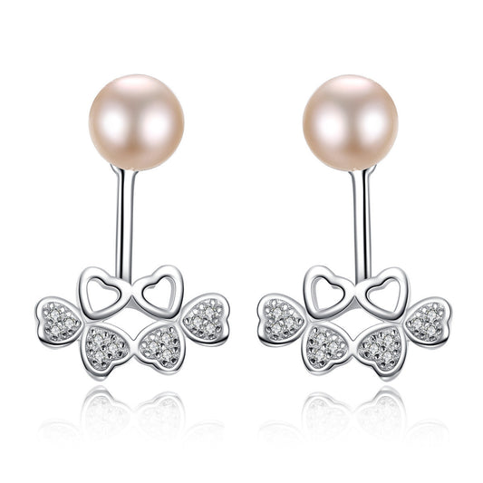 Aetolia 925 Sterling Silver Natural Freshwater Pearl Earrings Hollow Heart Bowknot Stud Earrings FE0049