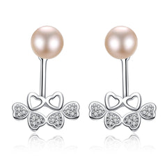 Aetolia 925 Sterling Silver Natural Freshwater Pearl Earrings Hollow Heart Bowknot Stud Earrings FE0049