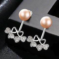 Aetolia 925 Sterling Silver Natural Freshwater Pearl Earrings Hollow Heart Bowknot Stud Earrings FE0049