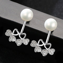 Aetolia 925 Sterling Silver Natural Freshwater Pearl Earrings Hollow Heart Bowknot Stud Earrings FE0049