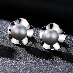 Aetolia 925 Sterling Silver Natural Freshwater Pearl Earrings Simple Flower Stud Earrings FE0024