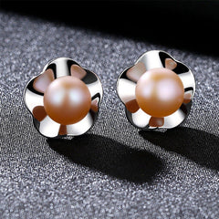 Aetolia 925 Sterling Silver Natural Freshwater Pearl Earrings Simple Flower Stud Earrings FE0024