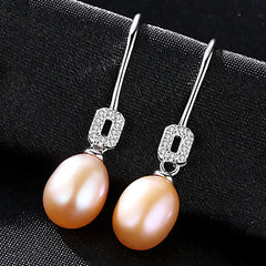 Aetolia 925 Sterling Silver Natural Freshwater Pearl Earrings Vintage CZ Diamond Dangle Drop Earrings FE0020