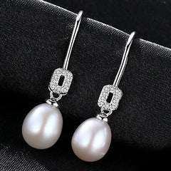 Aetolia 925 Sterling Silver Natural Freshwater Pearl Earrings Vintage CZ Diamond Dangle Drop Earrings FE0020