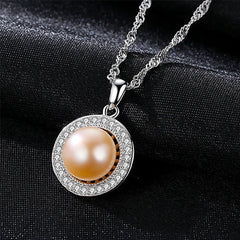 Aetolia 925 Sterling Silver Natural Freshwater Pearl Necklace Halo CZ Diamond 9-9.5mm Pearls Pendant Necklace FN0011