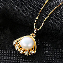 Aetolia 925 Sterling Silver Natural Freshwater Pearl Necklace Seashell Shaped Pendant Necklace FN0009