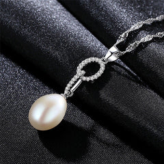 Aetolia 925 Sterling Silver Natural Freshwater Pearl Necklace Double Circle Halo CZ Diamond Pendant Necklace FN0008