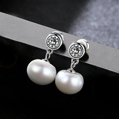 Aetolia 925 Sterling Silver Natural Freshwater Pearl Earrings Bezel Set Solitaire Drop Stud Earrings FE0008