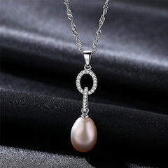 Aetolia 925 Sterling Silver Natural Freshwater Pearl Necklace Double Circle Halo CZ Diamond Pendant Necklace FN0008