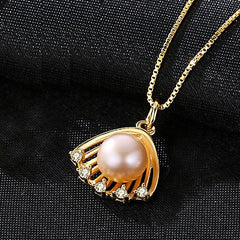 Aetolia 925 Sterling Silver Natural Freshwater Pearl Necklace Seashell Shaped Pendant Necklace FN0009