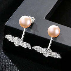 Aetolia 925 Sterling Silver Natural Freshwater Pearl Earrings Heart Wings Stud Earrings FE0041