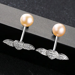 Aetolia 925 Sterling Silver Natural Freshwater Pearl Earrings Heart Wings Stud Earrings FE0041