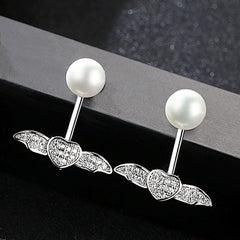 Aetolia 925 Sterling Silver Natural Freshwater Pearl Earrings Heart Wings Stud Earrings FE0041