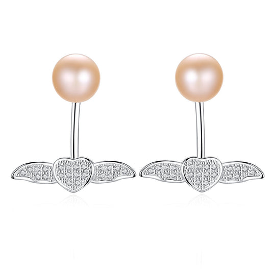 Aetolia 925 Sterling Silver Natural Freshwater Pearl Earrings Heart Wings Stud Earrings FE0041