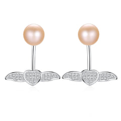 Aetolia 925 Sterling Silver Natural Freshwater Pearl Earrings Heart Wings Stud Earrings FE0041