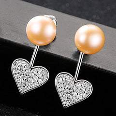 Aetolia 925 Sterling Silver Natural Freshwater Pearl Earrings Heart Halo Stud Earrings FE0045