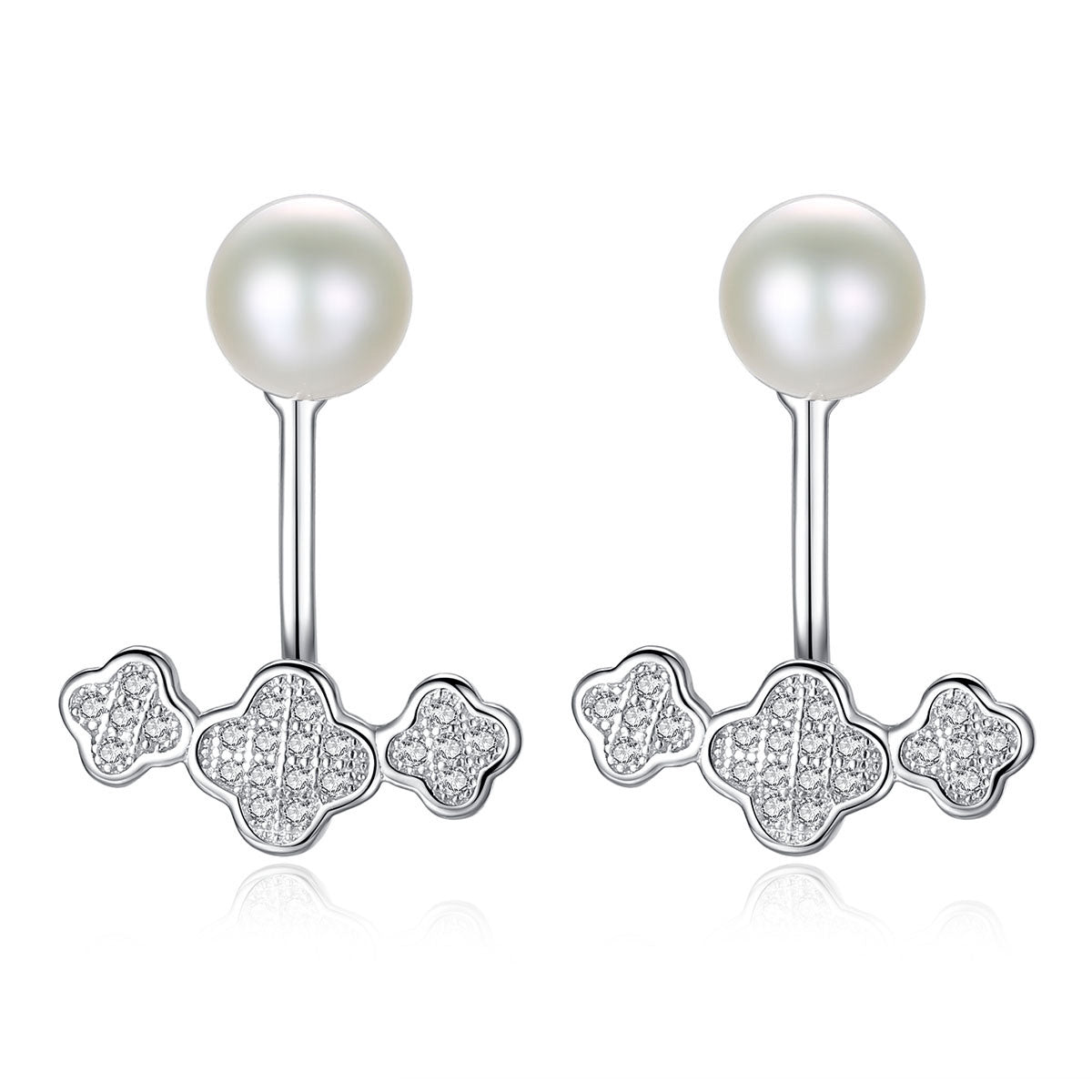 Aetolia 925 Sterling Silver Natural Freshwater Pearl Earrings Flower Halo Stud Earrings FE0044