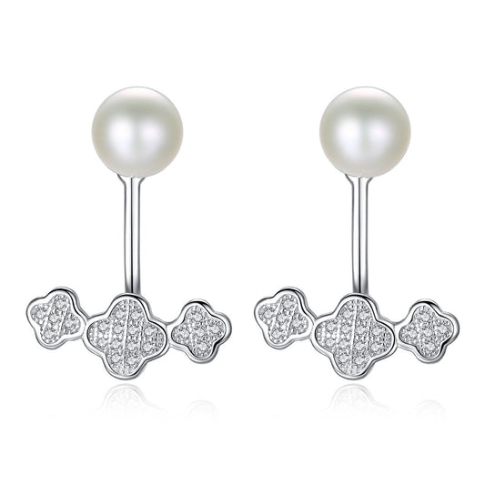 Aetolia 925 Sterling Silver Natural Freshwater Pearl Earrings Flower Halo Stud Earrings FE0044