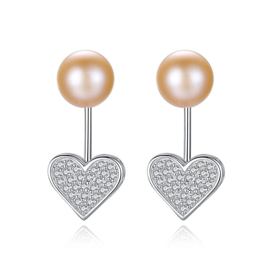 Aetolia 925 Sterling Silver Natural Freshwater Pearl Earrings Heart Halo Stud Earrings FE0045