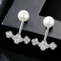 Aetolia 925 Sterling Silver Natural Freshwater Pearl Earrings Flower Halo Stud Earrings FE0044