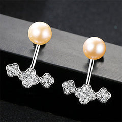 Aetolia 925 Sterling Silver Natural Freshwater Pearl Earrings Flower Halo Stud Earrings FE0044